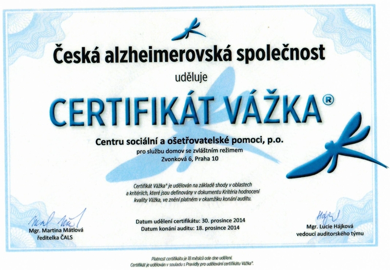 certifikát vážka